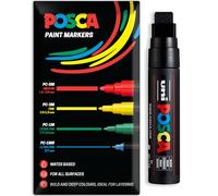 Posca Lot de 1 marqueur de peinture acrylique à base d'eau | Stylo de peinture permanente multi-surfaces | Emballage cadeau enveloppe | Verre, tissu, bois, etc. | Pointe biseautée XXL PC-17K, noir