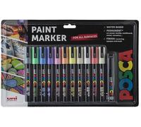 Posca Lot de 12 marqueurs permanents à pointe moyenne à base d'eau, parfaits pour la peinture sur roche, toile, verre, bois, métal, tissu, coloriage, loisirs créatifs pour enfants et adultes,