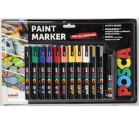 Posca Lot de 12 marqueurs permanents à pointe moyenne à base d'eau, parfaits pour la peinture sur roche, toile, verre, bois, métal, tissu, coloriage, loisirs créatifs pour enfants et adultes,