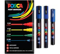 Posca Lot de 3 marqueurs permanents à base d'eau - Utilisation multi-surfaces - PC-1M, PC-3M, PC-5M - Lot de 3 stylos dans un étui (bleu)