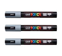 Posca Lot de 3 marqueurs PC-5M Uni-Ball (gamme complète de 35 couleurs disponibles) gris