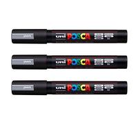 Posca Lot de 3 marqueurs PC-5M Uni-Ball (gamme complète de 35 couleurs disponibles) metallic silver