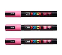 Posca Lot de 3 marqueurs PC-5M Uni-Ball (gamme complète de 35 couleurs disponibles) rose
