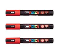 Posca Lot de 3 marqueurs PC-5M Uni-Ball (gamme complète de 35 couleurs disponibles) Rouge.