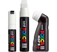 Posca Lot de 3 marqueurs permanents à base d'eau - Utilisation multi-surfaces - MOP'R, PC-17K, PC-8K - Large Lot de 3 stylos - Blanc