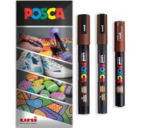 Posca Lot de 3 marqueurs permanents à base d'eau - Utilisation multi-surfaces - PC-1M, PC-3M, PC-5M - Lot de 3 stylos dans un étui (marron)
