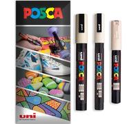 Posca Lot de 3 marqueurs permanents à base d'eau - Utilisation multi-surfaces - PC-1M, PC-3M, PC-5M - Lot de 3 stylos dans un étui (beige)