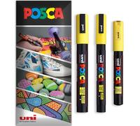 Posca Lot de 3 marqueurs permanents à base d'eau - Utilisation multi-surfaces - PC-1M, PC-3M, PC-5M - Lot de 3 stylos dans un étui (jaune)