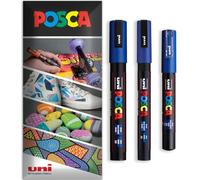 Posca Lot de 3 marqueurs permanents à base d'eau - Utilisation multi-surfaces - PC-1M, PC-3M, PC-5M - Lot de 3 stylos dans un étui (bleu)
