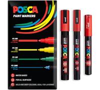 Posca Lot de 3 marqueurs permanents à base d'eau - Utilisation multi-surfaces - PC-1M, PC-3M, PC-5M - Lot de 3 stylos dans un étui (rouge)