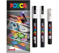 Posca Lot de 3 marqueurs permanents à base d'eau - Utilisation multi-surfaces - PC-1M, PC-3M, PC-5M - Lot de 3 stylos dans un étui (blanc)