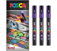 Posca Lot de 3 marqueurs permanents à base d'eau - Utilisation multi-surfaces - PC-3M - Lot de 3 stylos dans un étui (violet)