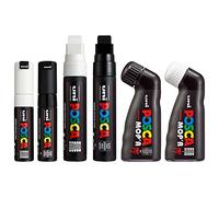 Posca Lot de 6 marqueurs permanents à base d'eau - Utilisation multi-surfaces - MOP'R, PC-17K, PC-8K - Noir et blanc