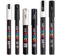 Posca Lot de 6 marqueurs permanents à base d'eau - Utilisation multi-surfaces - PC-1MR, PC-1M et PC-3M - Lot de 6 stylos à peinture ultra fine à fine - Noir et blanc