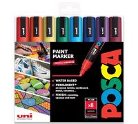 Posca Lot de 8 marqueurs à peinture PC-5M - Pointe de 1,8 à 2,5 mm - Classique (A) dans une pochette en plastique