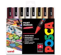 Posca Lot de 8 marqueurs à peinture PC-5M - Pointe de 1,8 à 2,5 mm - Neutres chauds dans une pochette en plastique
