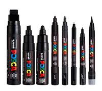 Posca Lot de 8 marqueurs noirs (PC-17K, PC-8K, PC-7M, PC-5M, PC-3M, PC-1M, PC-1MR, PCF-350)