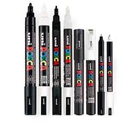 Posca Marqueurs PC-5M/PC-3M/PC-1M/PC-1MR – pointe fine à moyenne – noirs et blancs – Lot de 8