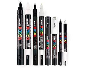 Posca Lot de 8 stylos à pointe fine à moyenne noirs et blancs (PC-5M, PC-3M, PC-1M, PC-1MR)
