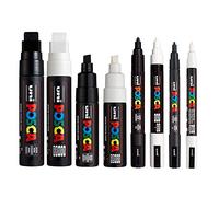 Posca Lot de 8 stylos (PC-17 K, PC-8 K, PC-5 M, PC-3 M) Noir et blanc Taille moyenne à large