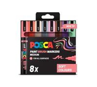 Posca - Lot de 8 stylos pinceaux acryliques souples PC-5BR - Marqueurs multi-surfaces à base d'eau - Idéal pour la peinture sur roche, toile, verre, bois, métal, tissu, coloriage, arts et travaux