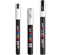 Posca - Lot de marqueurs de peinture ultrafine à fine - PC-1MR, PC-1M, PC-3M - Encre blanche - Paquet de 3