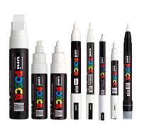Posca Marqueur indélébile à base d'eau, pour usage sur diverses surfaces, (PC-17K, PC-8K, PC-7M, PC-5M, PC-3M, PC-1M, PC-1MR, PCF-350), pack de 8 marqueurs blancs