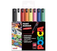 Posca Marqueur permanent à base d'eau - pour plusieurs surfaces - PC-1MR, 0.7mm Ultra Fine - Lot de 8 dans un Valentin-Cadeau - Couleurs Essentielles