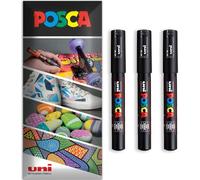 Posca - Marqueur permanent à base d'eau - Utilisation multi-surfaces - PC-1M - Lot de 3 stylos dans un étui (noir)