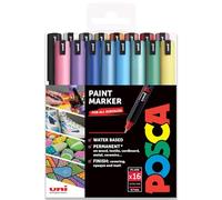 Posca Marqueur permanent à base d'eau - Utilisation multi-surfaces - PC-1MR, 0,7 mm ultra fin - Lot de 16 dans un étui cadeau - Tons arc-en-ciel