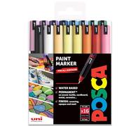 Posca Marqueur permanent à base d'eau - Utilisation multi-surfaces - PC-1MR, 0,7 mm ultra fin - Lot de 16 dans un étui cadeau