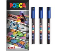 Posca - Marqueur permanent à base d'eau - Utilisation multi-surfaces - PC-1MR - Lot de 3 stylos dans un étui (bleu)