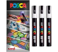 Posca Marqueur permanent à base d'eau - Utilisation multi-surfaces - PC-5M - Lot de 3 stylos dans un étui (blanc)
