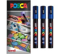 Posca - Marqueur permanent à base d'eau - Utilisation multi-surfaces - PC-5M - Lot de 3 stylos dans un étui (bleu)