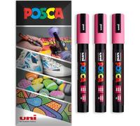 Posca - Marqueur permanent à base d'eau - Utilisation multi-surfaces - PC-5M - Lot de 3 stylos dans un étui (rose)