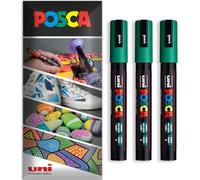 Posca - Marqueur permanent à base d'eau - Utilisation multi-surfaces - PC-5M - Lot de 3 stylos dans un étui (vert)