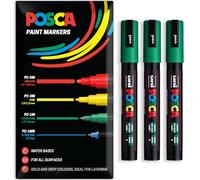 Posca - Marqueur permanent à base d'eau - Utilisation multi-surfaces - PC-5M - Lot de 3 stylos dans un étui (vert)