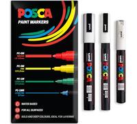 Posca Lot de 3 marqueurs permanents à base d'eau - Utilisation multi-surfaces - PC-1M, PC-3M, PC-5M - Lot de 3 stylos dans un étui (blanc)