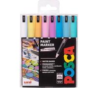Posca PC-1MR Lot de 8 marqueurs permanents à base d'eau Pointe ultra fine pour loisirs créatifs Utilisation multi-surfaces sur bois, métal, papier, carton, verre, tissu, céramique et pierre Pastel