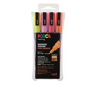 Faber-Castell Marqueur POSCA 186505 Pointe fine ronde, Lot de 4, Couleurs chaudes pailletées