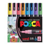 POSCA - Marqueurs à pointe fine ronde pailletés, lot de 8 | Marqueur pailleté à pointe ronde fine pour des créations sur papier, bois et verre