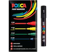 Posca Marqueurs de peinture acrylique à base d'eau | Stylo de peinture permanente multi-surfaces | Lot de 1 dans un emballage cadeau | Verre, tissu, toile, bois, etc. | PC-5M, noir