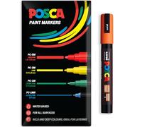 Posca Marqueurs de peinture acrylique à base d'eau | Stylo de peinture permanente multi-surfaces | Lot de 1 dans un emballage cadeau | Verre, tissu, toile, bois, etc. | PC-5M, orange