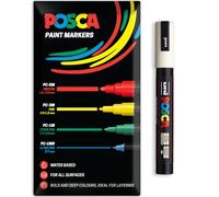 Posca Marqueurs de peinture acrylique à base d'eau | Stylo de peinture permanente multi-surfaces | Lot de 1 dans un emballage cadeau | Verre, tissu, toile, bois, etc. | PC-5M, ivoire