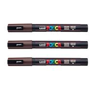 Posca - Marqueurs PC-3 M Uni-Ball - Gamme complète de 40 couleurs disponibles (Lot de 3) marron foncé