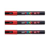 Posca - Marqueurs PC-3 M Uni-Ball - Gamme complète de 40 couleurs disponibles (Lot de 3) Red