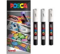 Posca Marqueurs permanents à base d'eau - Utilisation multi-surfaces - PC-1M - Lot de 3 stylos dans un étui (blanc)
