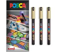Posca Marqueurs permanents à base d'eau - Utilisation multi-surfaces - PC-1MR - Lot de 3 stylos dans un étui (doré)