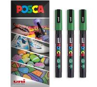 Posca Marqueurs permanents à base d'eau - Utilisation multi-surfaces - PC-3M - Lot de 3 stylos dans un étui (vert)
