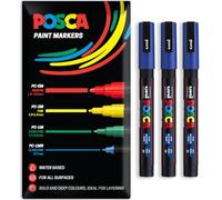 Posca Marqueurs permanents à base d'eau - Utilisation multi-surfaces - PC-3M - Lot de 3 stylos dans un étui (bleu)